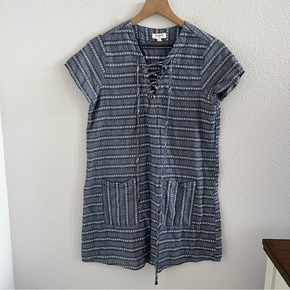 Umgee Blue Gray Dress Lace Front Coastal Boho Small